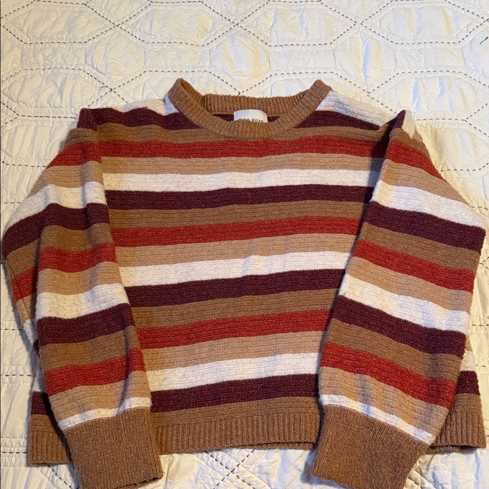Pink Rose Multicolor Striped Crew Neck Sweater